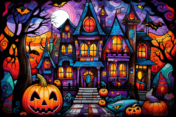 Jack O Lantern And Halloween Haunted House