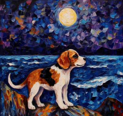 Beagle Puppy Dog At Night Diamond Painting Kit