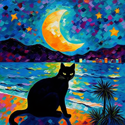Big Moon And Black Cat