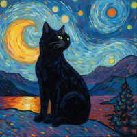Thumbnail for Black Kitty On A Starry Night Diamond Painting Kit