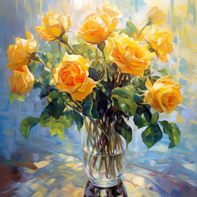 Blooming Yellow Roses In A Clear Vase