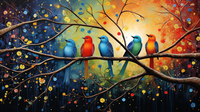 Thumbnail for Whimsical Colorful Birds On A Branch