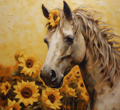 Horse And Sunflowers