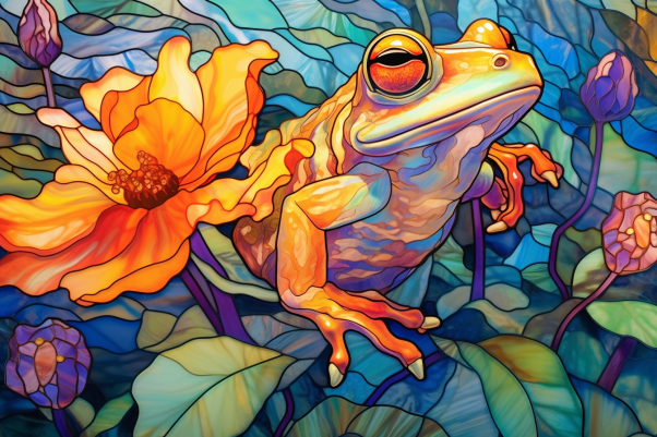 Peaceful Frog And Golden Flower