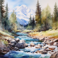 Thumbnail for Watercolor Stream And Mountain  Diamond Painting Kits