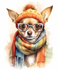Thumbnail for Chihuahua In Orange Beanie, Glasses And Scarf