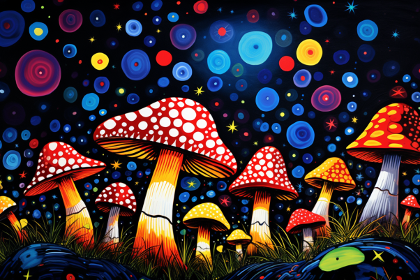 Bright Starry Night And Mushrooms  Diamond Painting Kits