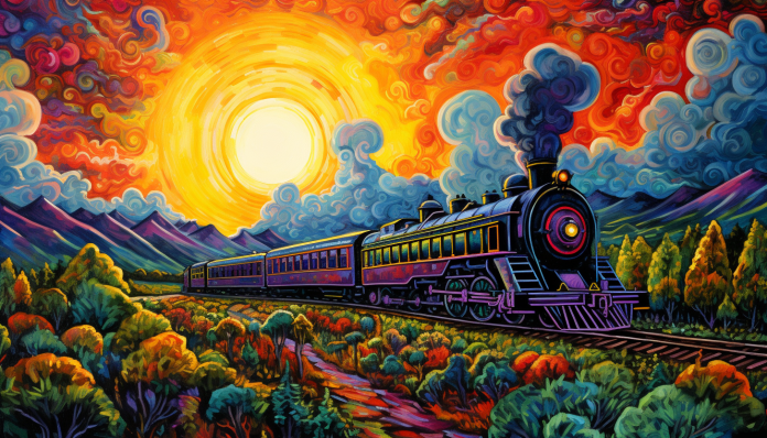 Locomotive Train In Colorful Countryside  Diamond Painting Kits