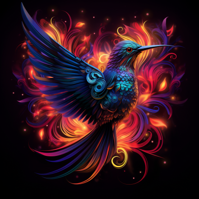 Neon Glowing Hummingbird