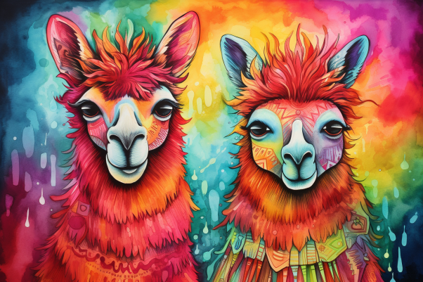 Coloful Mexican Llama Couple