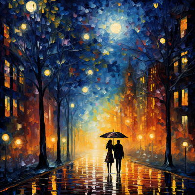 Lovers Rainy Evening Stroll