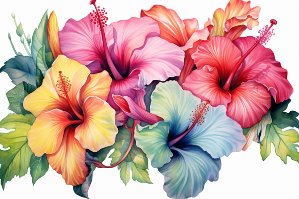 Multicolor Bundle Of Hibiscus  Diamond Painting Kits