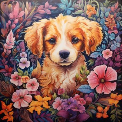 Adorable Sweet Pup In Flowers