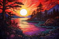 Thumbnail for Watercolor Golden Sunset Over Lake