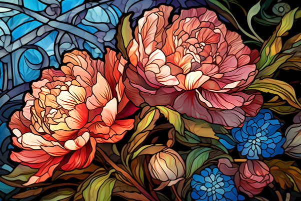 Stained Glass Vibe Pink Peonies