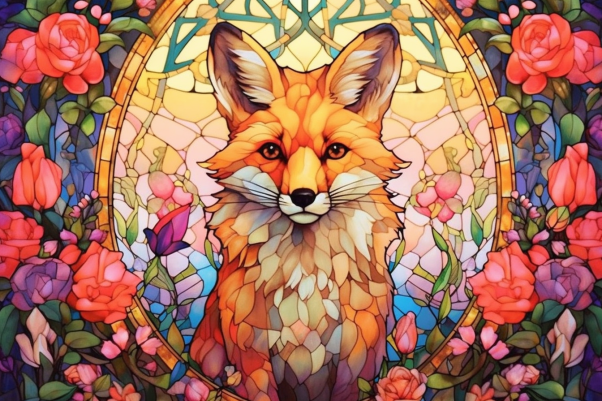 Sweet Fox On Stained Glass