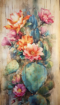 Thumbnail for Colorful Cacti Painting On Wood