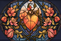 Thumbnail for Stained Glass Heart And Pink Flowers