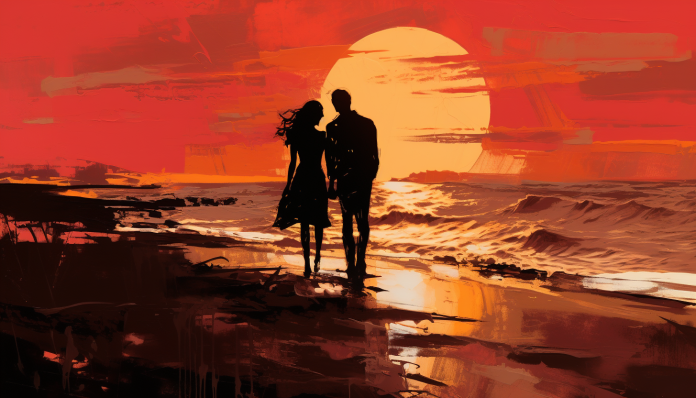 Romantic Sunset Walk On The Beach  Diamond Painting Kits
