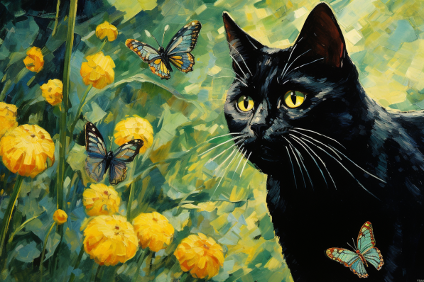 Black Kitty And Butterflies   Diamond Painting Kits