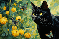 Thumbnail for Black Kitty And Butterflies   Diamond Painting Kits
