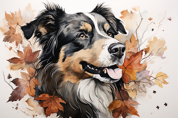 Australian Shepherd In Leaves