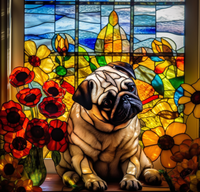 Thumbnail for Chubby Pug With Stained Glass Flowers Diamond Painting Kit