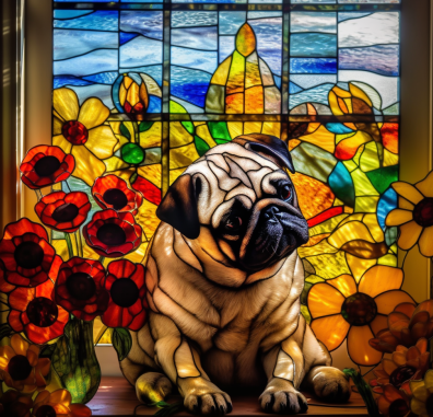 Chubby Pug With Stained Glass Flowers