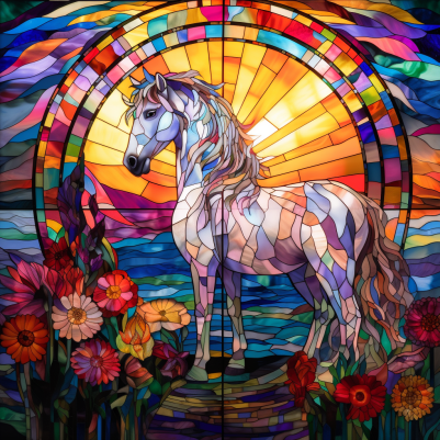 Colorful Stained Glass, Dreamy Horse Diamond Painting Kit