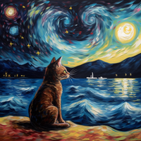 Thumbnail for Cute Kitty At Night Diamond Painting Kit
