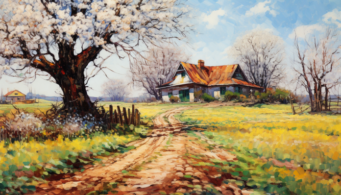 Country Farmhouse In Spring  Diamond Painting Kits
