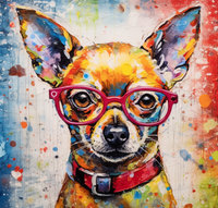 Thumbnail for Painting Of A Chihuahua In Red Collar And Glasses With Multi Color Paint Spots