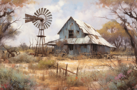 Old Country Barn And Windmill