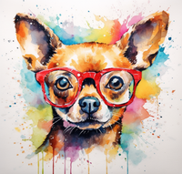 Thumbnail for Painting Of A Brown Chihuahua In Glasses, Multi Colored Water Paint Background