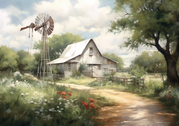 Sweet White Barn And Windmill