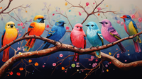Thumbnail for Fun Colorful Birds On A Branch  Diamond Painting Kits