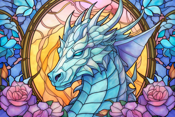 Dreamy Ice Dragon On Stained Glass – Diamond Painting