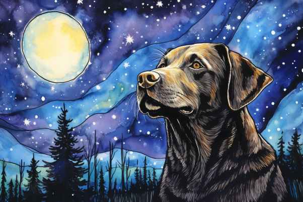 Dark Labrador On A Starry Night  Diamond Painting Kits