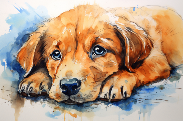 Watercolor Sweet Sleepy Puppy