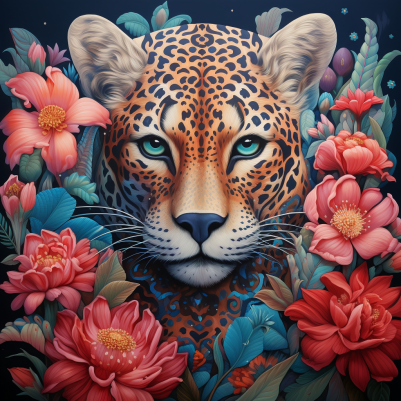 Mesmerizing Jaguar Among Flowers