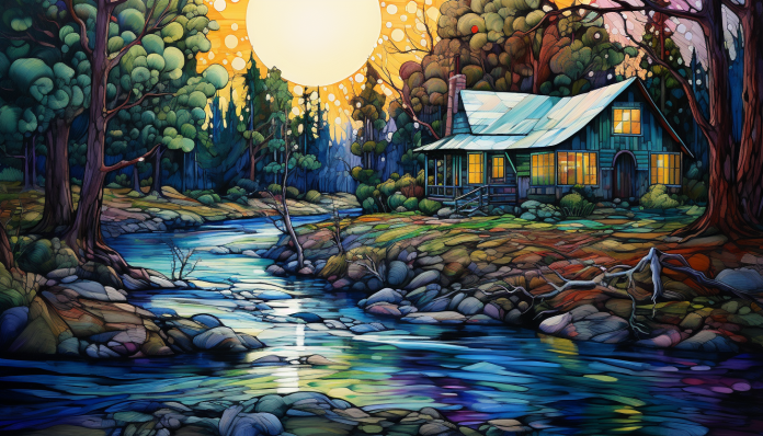 Peaceful Cabin By A River  Diamond Painting Kits