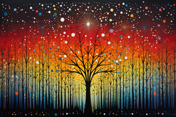 Black Tree Forest Starry Sky