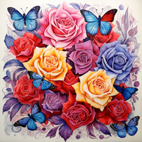 Thumbnail for Mesmerizing Multi Colored Roses And Butterflies