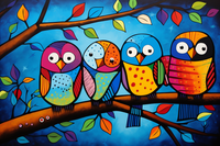 Thumbnail for Colorful Playful Birds  On A Branch Diamond Painting Kits