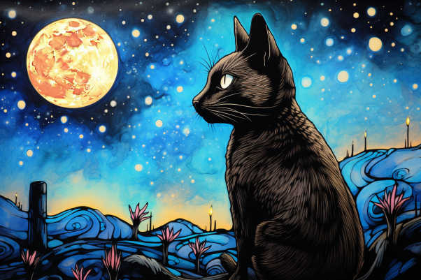Starry Night Black Cat  Diamond Painting Kits