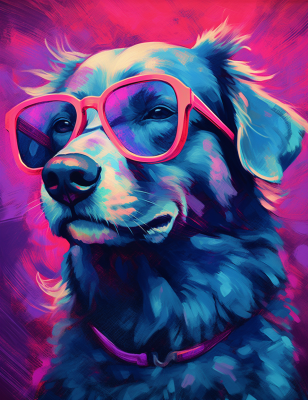 Blue And Purple Dog With Purple Background In Pink Glasses
