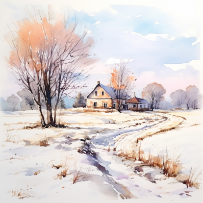 Country Home In The Snow  Diamond Painting Kits