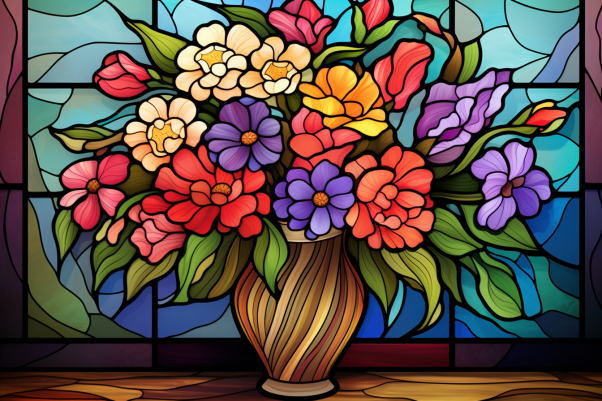 Bouquet Of Flowers Stained Glass Vibes  Diamond Painting Kits