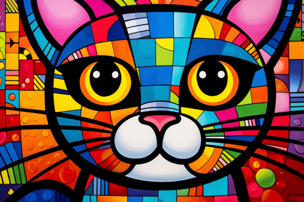 Pretty Bold Bright Colored Kitty  Diamond Painting Kits