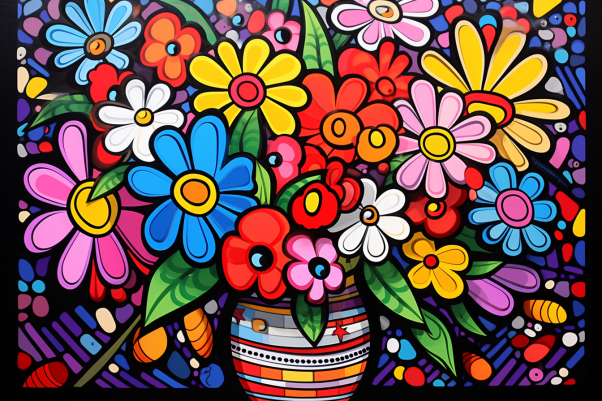 Playful Colorful Vase Of Flowers